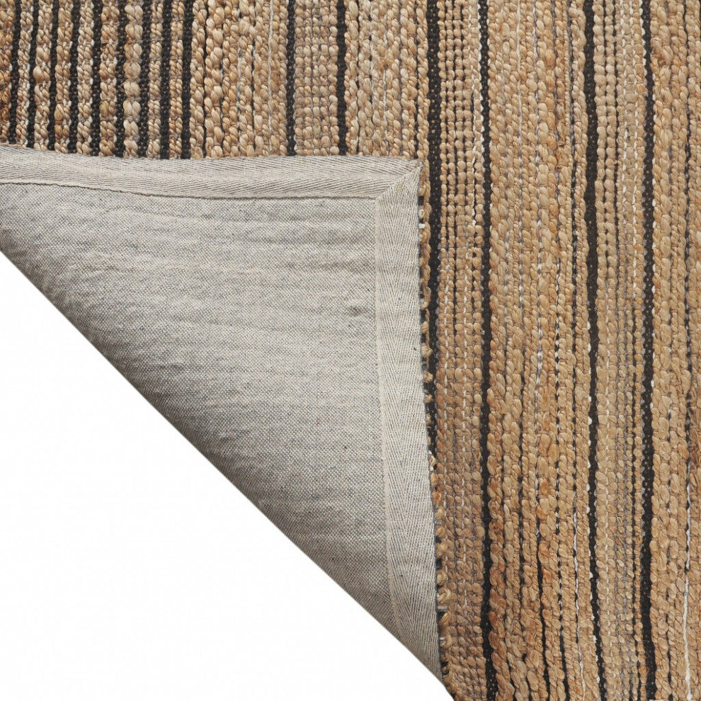 8" x 10" Tan and Black Eclectic Striped Area Rug