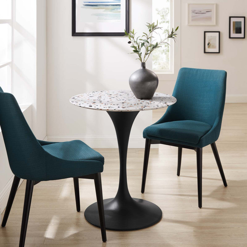 28" Dining Table, Round, White Black, Metal, Modern, Bistro Hospitality