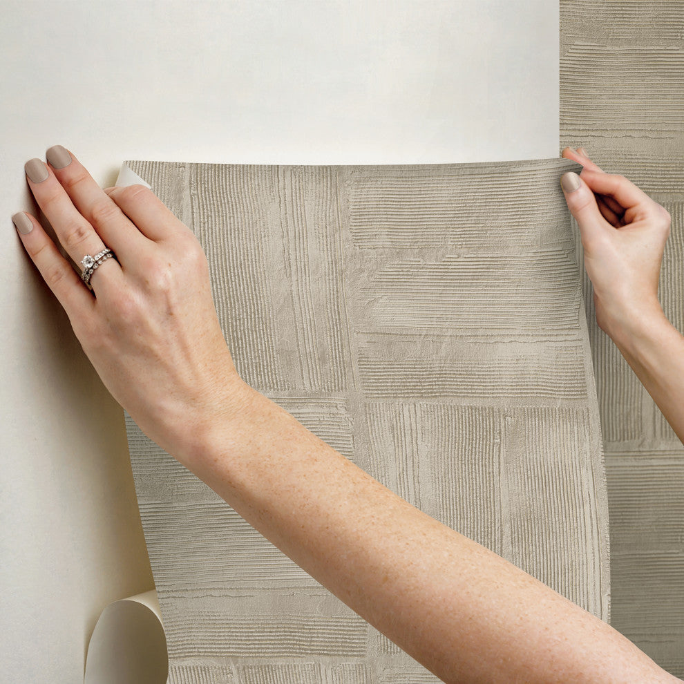 Taupe Dimensional Square Plaster Peel and Stick Wallpaper