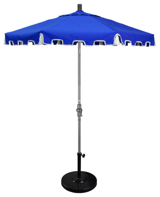 7.5' Hammertone Gray Greek Key Patio Umbrella With Ribs and Tassels, Blue
