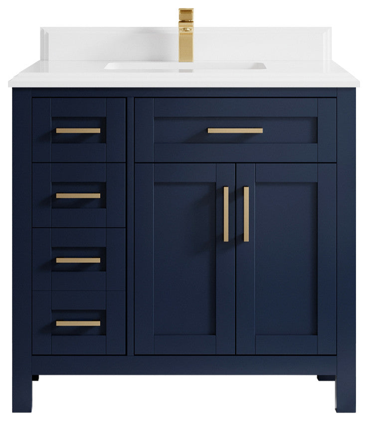 Cambridge 36 Center Sink Bath Vanity in Hale Navy Blue 1.5" White Quartz