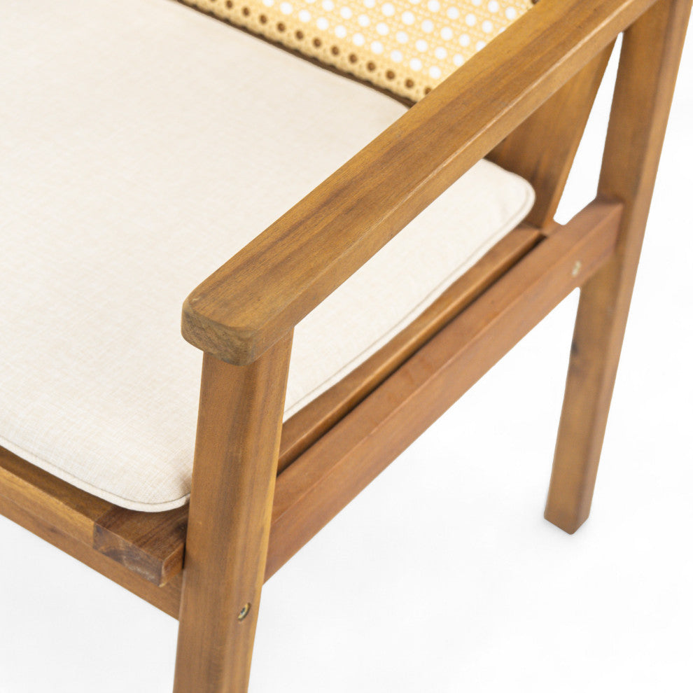 GDF Studio Outdoor Acacia Wood Dining Chairs With Cushions, Set of 2, Teak/Beige
