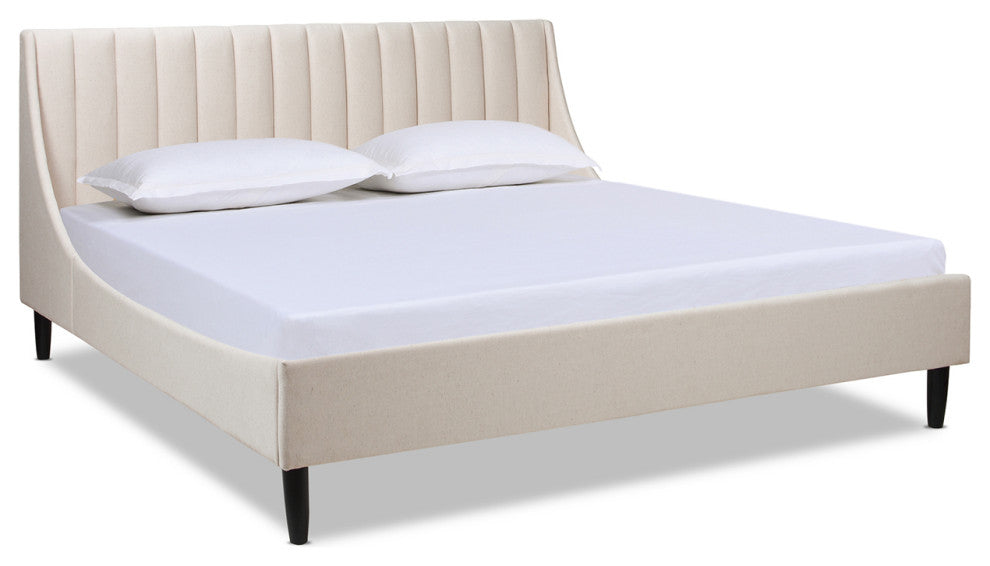 Aspen Modern Vertical Tufted Upholstered Platform Bed, Light Beige Linen, King