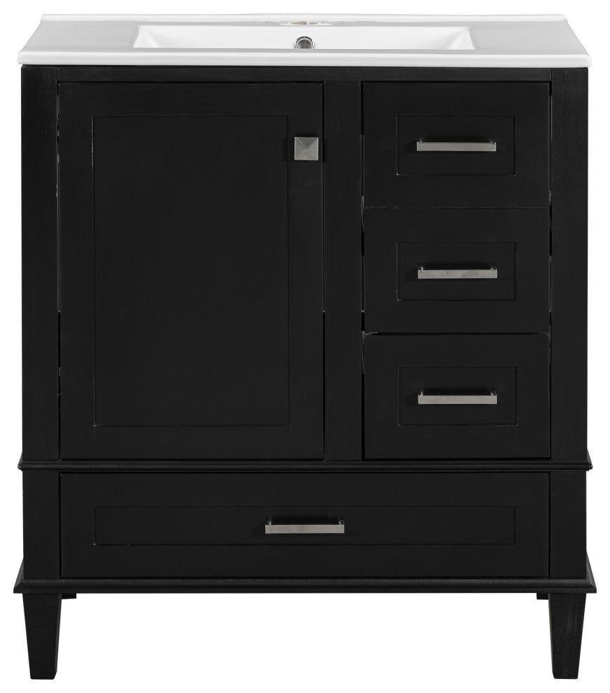 30" Freestanding Bath Vanity Set, Integrated Ceramic Sink, Black, 30 Inches