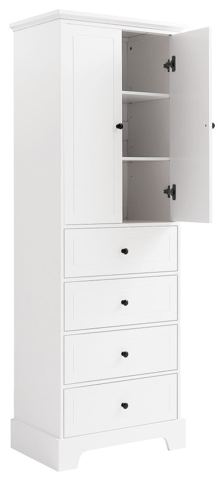 24 in. W x 68 in. H MDF Bathroom Storage Cabinet with Two Doors and Four Drawers, White