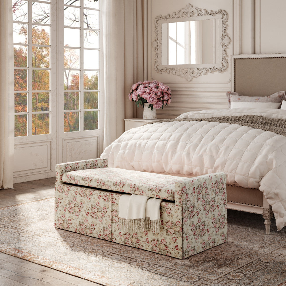 Rustic Manor Emberly Bench, Upholstered, Linen, Cluster Red