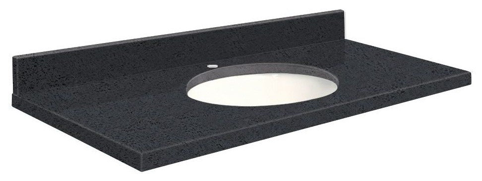 Quartz 31"x19" Vanity Top, Single Faucet Hole, Black Luxe, White Bowl