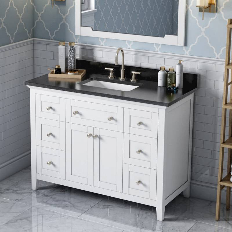 Chatham Traditional 48" White Single Sink Vanity, Black Granite Vanity Top