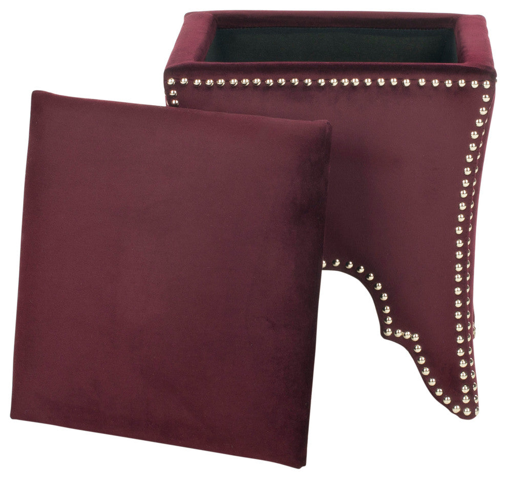 Safavieh Deidra Ottoman, Bordeaux, Silver, Fabric