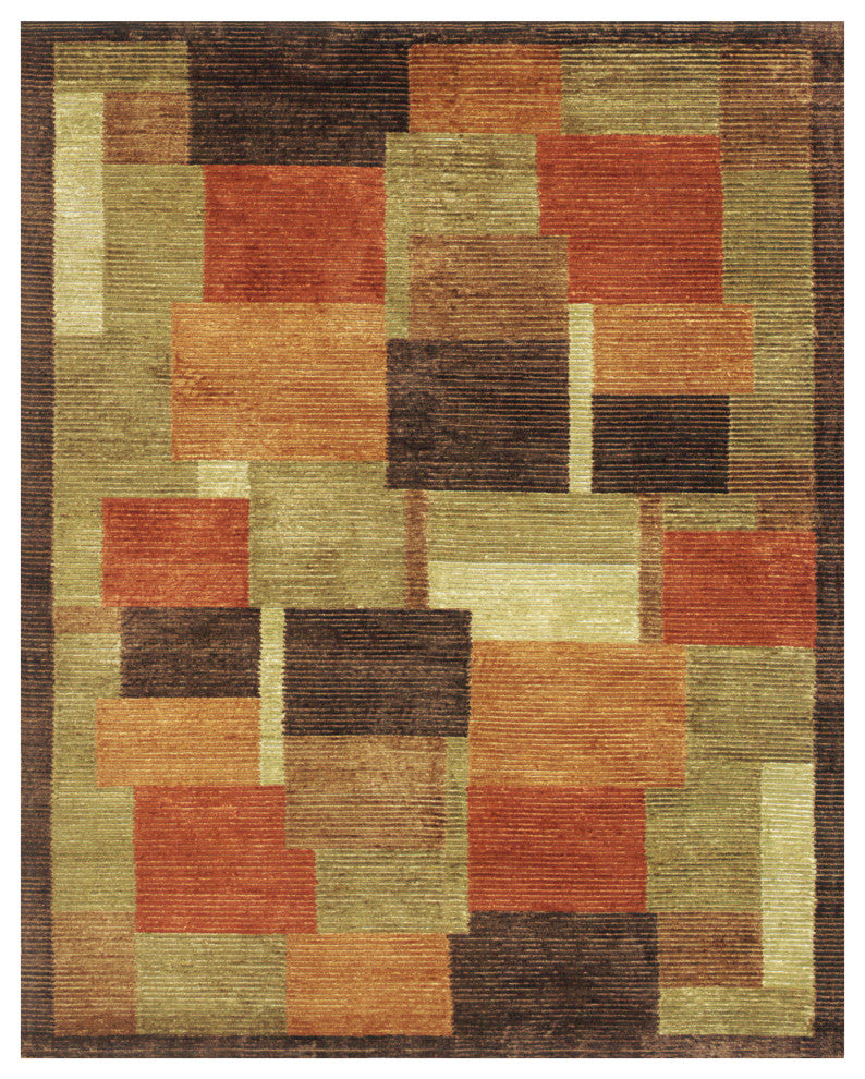 Weave & Wander Keystone Hand Knot Color Block Rug, Green/Brown, 4'x6'