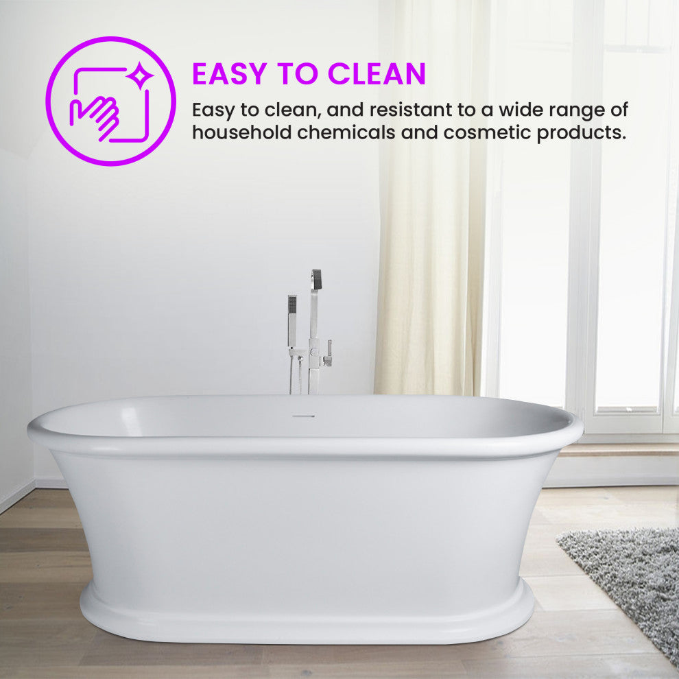 Vanity Art 61" Solid Surface Resin Stone Freestanding Bathtub