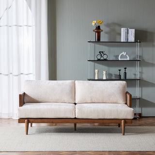 GDF Studio Doris 6' 3-Seater Sofa With Cane Rattan Arms, Walnut/Beige