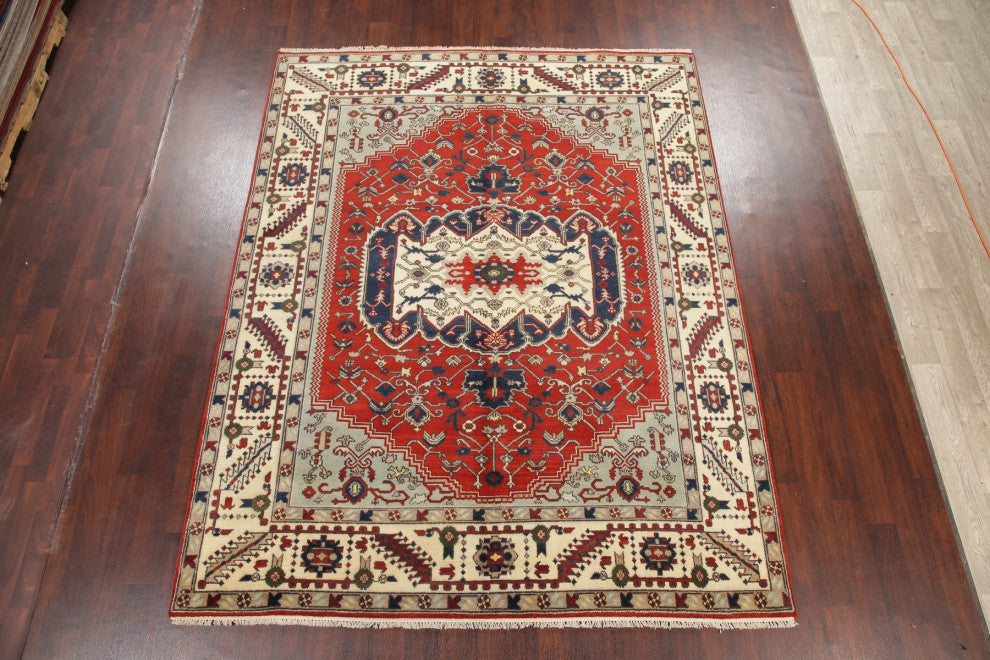 Traditional Heriz Oriental Hand-Knotted Indian Area Rug, Red, 10'1"x8'1