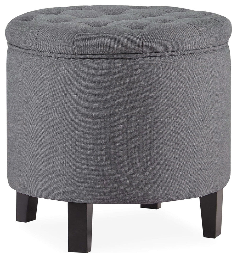 Lexington Modern Button Tufted Accent Storage Ottoman, Pouf Footstool, Gray
