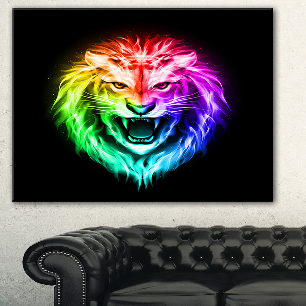 "Colorful Fire Lion" Animal Digital Canvas Print, 32"x16"