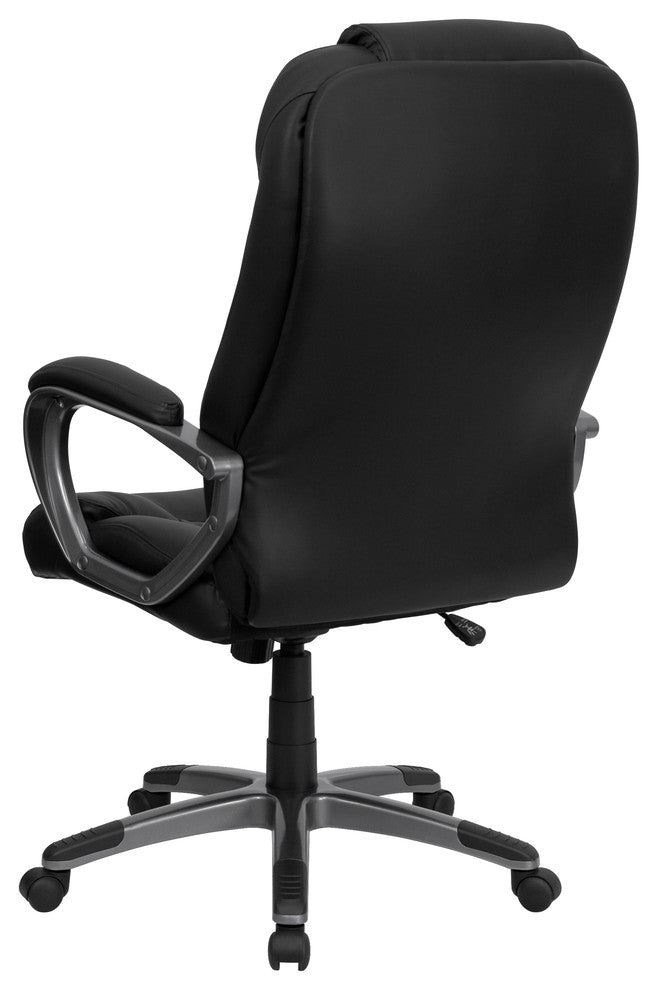 High Back Black Leather Executive Swivel Chair With Arms