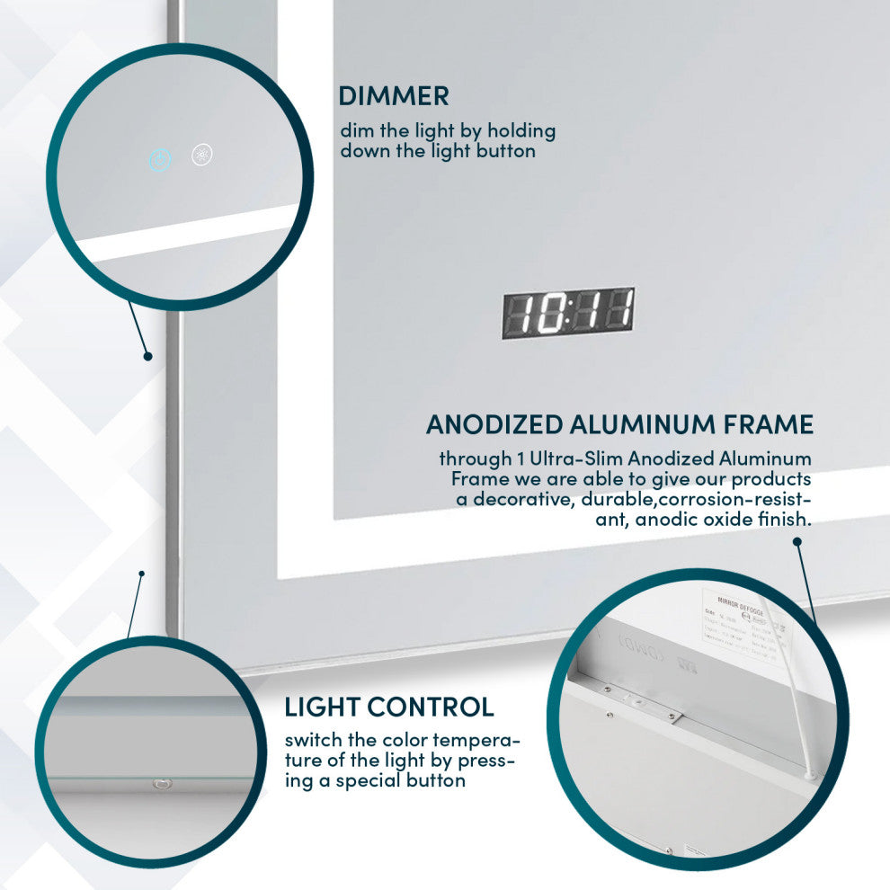 AQUADOM Daytona LED Wall-Mount Mirror Defogger Digital Clock 84"x36"x1"