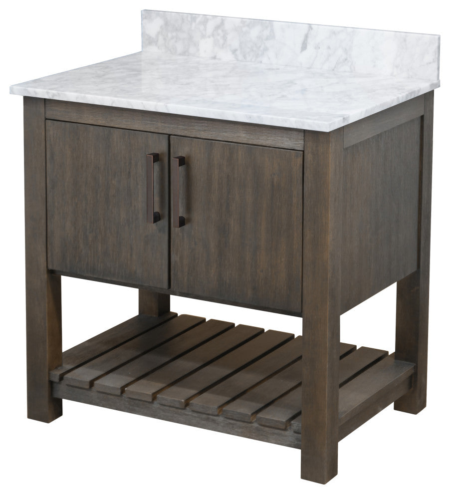 30" Vanity with Carrara White Marble Counter and BackSplash, Oil Rubbed Bronze, Without Mirror