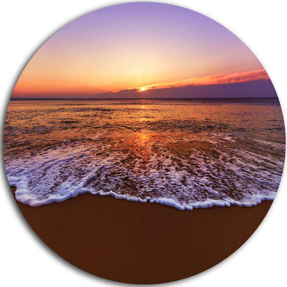 Orange Tinged Sea Waters At Sunset, Beach Large Disc Metal Artwork, 36"