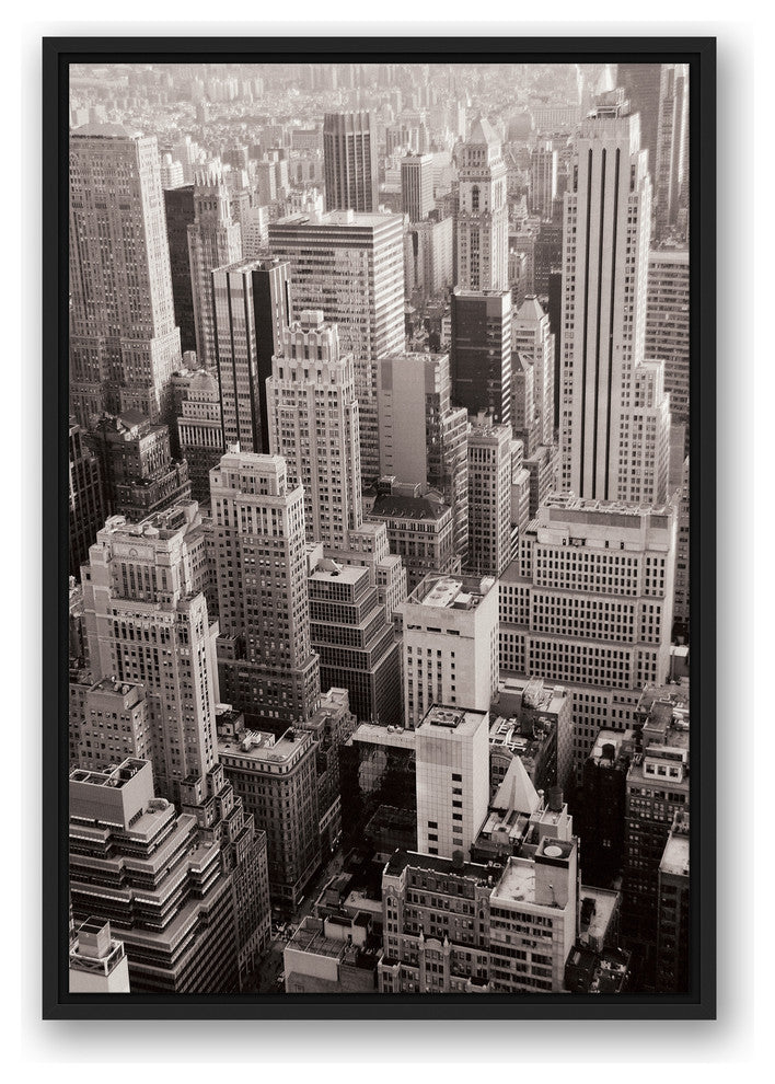 Black & White NYC Rooftops Photograph 20x30 Black Floating Framed Canvas