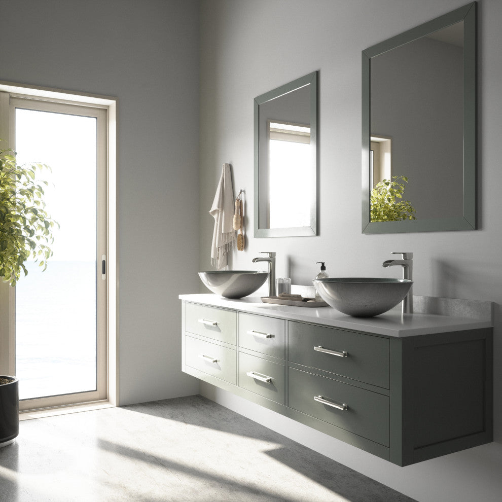 Giovanni 17"L x 17"W Glass Vessel Sink and Niko 11"H Faucet Set