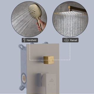 CASAINC 10" Wall Mounted 3 Spray Handheld Rainfall Luxury Shower System Set, Brushed Gold