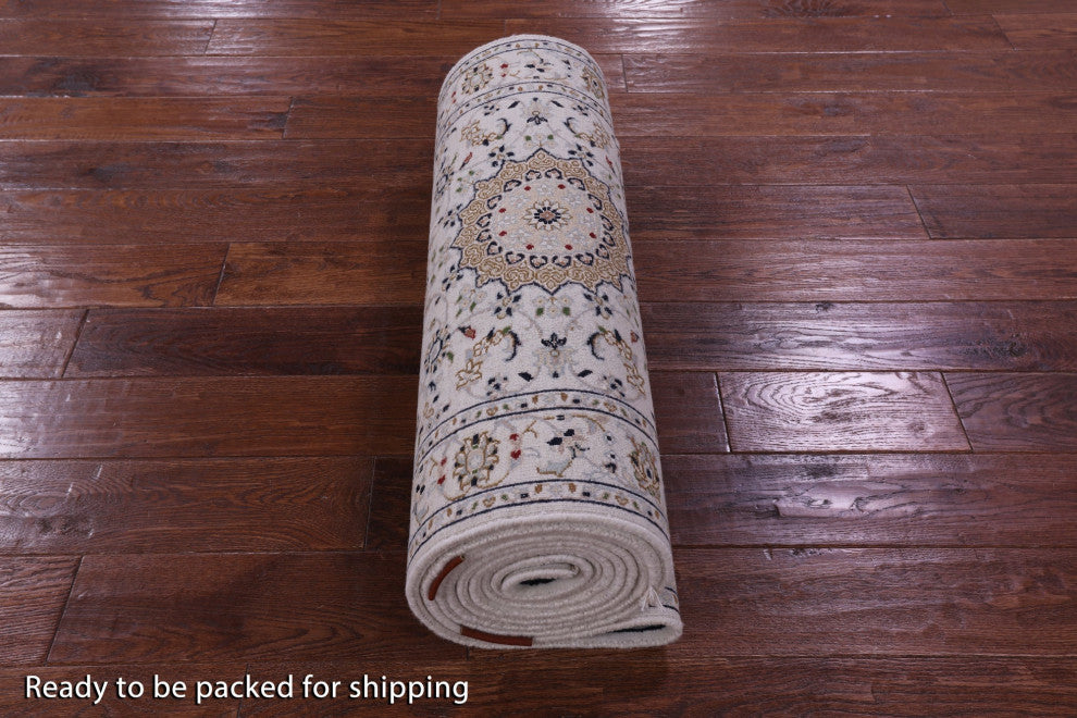 2' 8" X 13' 4" Persian Nain Hand Knotted Wool & Silk Runner Rug - Q14755