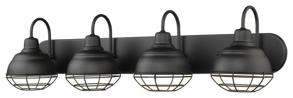 4-Light 36.25" Matte Black Neo-Industrial, Vanity Light