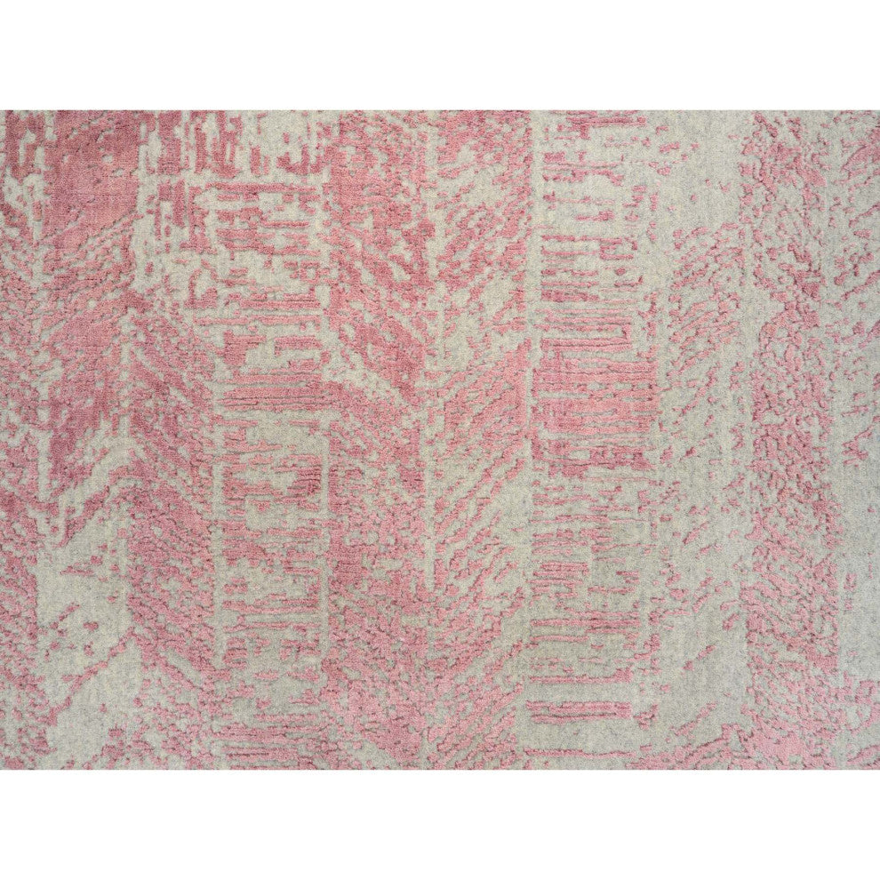 Rose Pink, Wool and Art Silk Jacquard Hand Loomed, Square Rug, 10'0"x10'2"