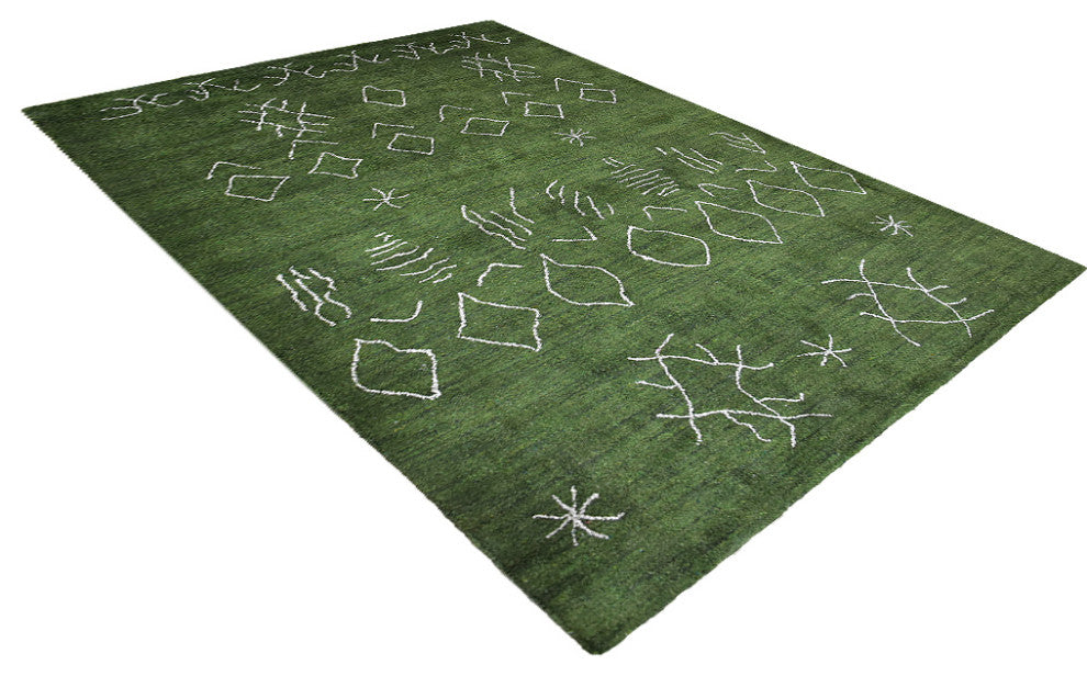 HAND KNOTTED LOOM SILK AREA RUGS-6'x9',Rectangle,Green White,Contemporary