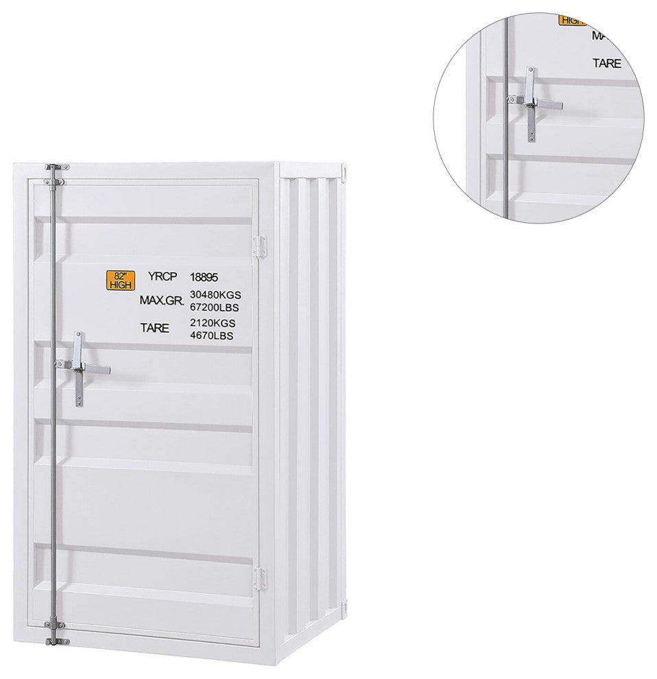 Metal Frame Chest With Single Door, White Finish