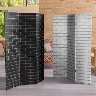 6' Tall Double Sided Black and White Brick Canvas Room Divider