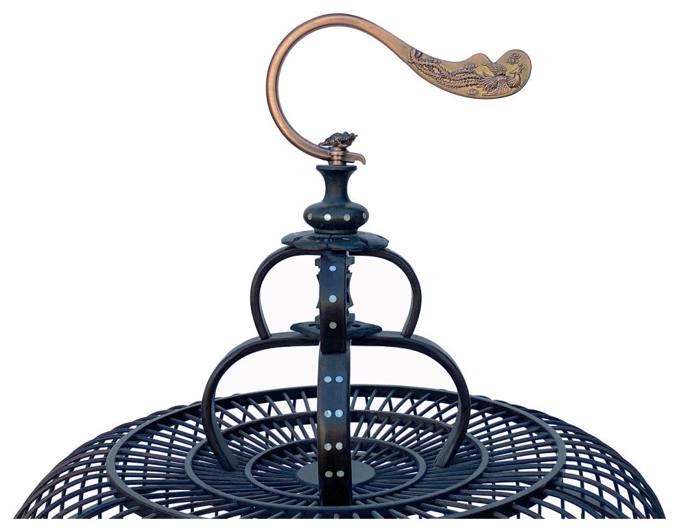 Chinese Tan Rosewood Mother of Pearl Inlay Round Collectable Birdcage Hcs7323