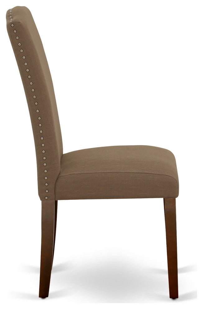5Pc Rectangle 42/53.5" Dinette Table, 12 In Leaf, Four Parson Chair, Dark Coffee