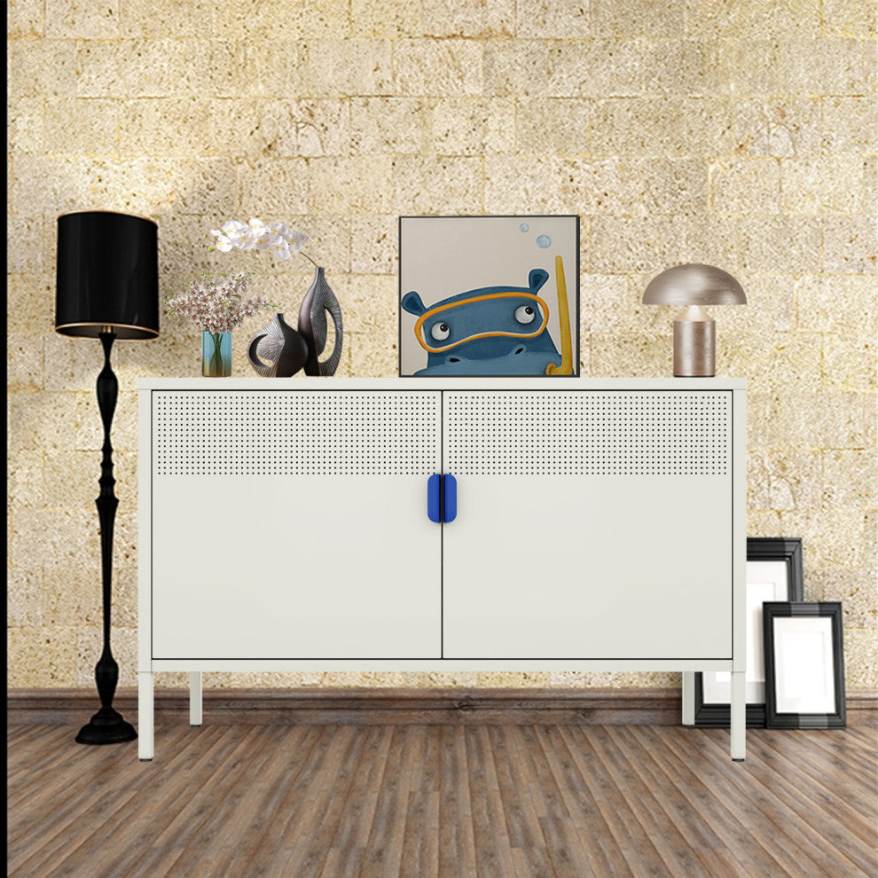 Free Standing Ventilated Metal Sideboard Steel Cabinets Light Gray