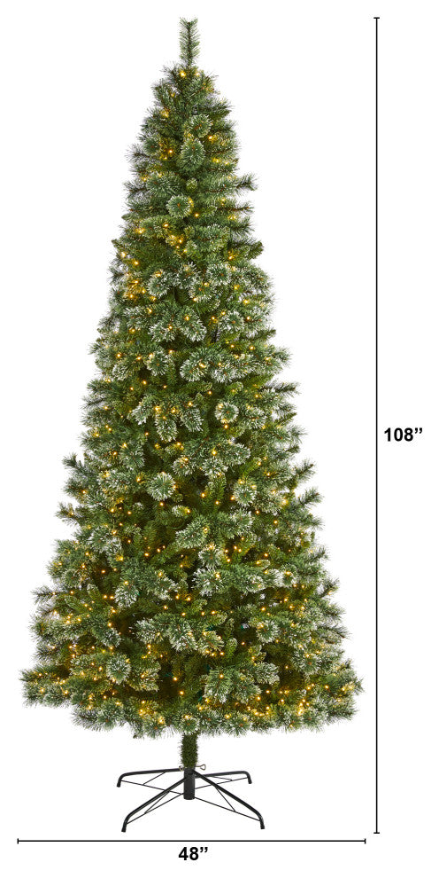 9' Wisconsin Slim Snow Tip Pine Faux Christmas Tree With 800 Clear LED Lights