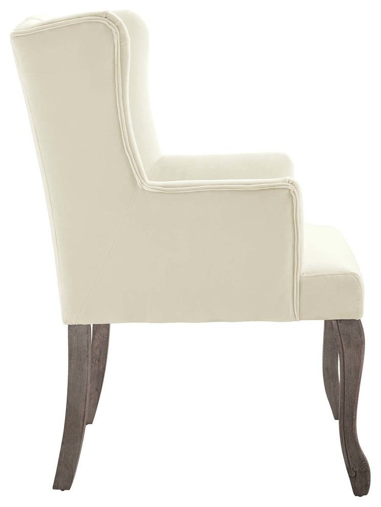 Realm French Vintage Dining Performance Velvet Armchair, Ivory