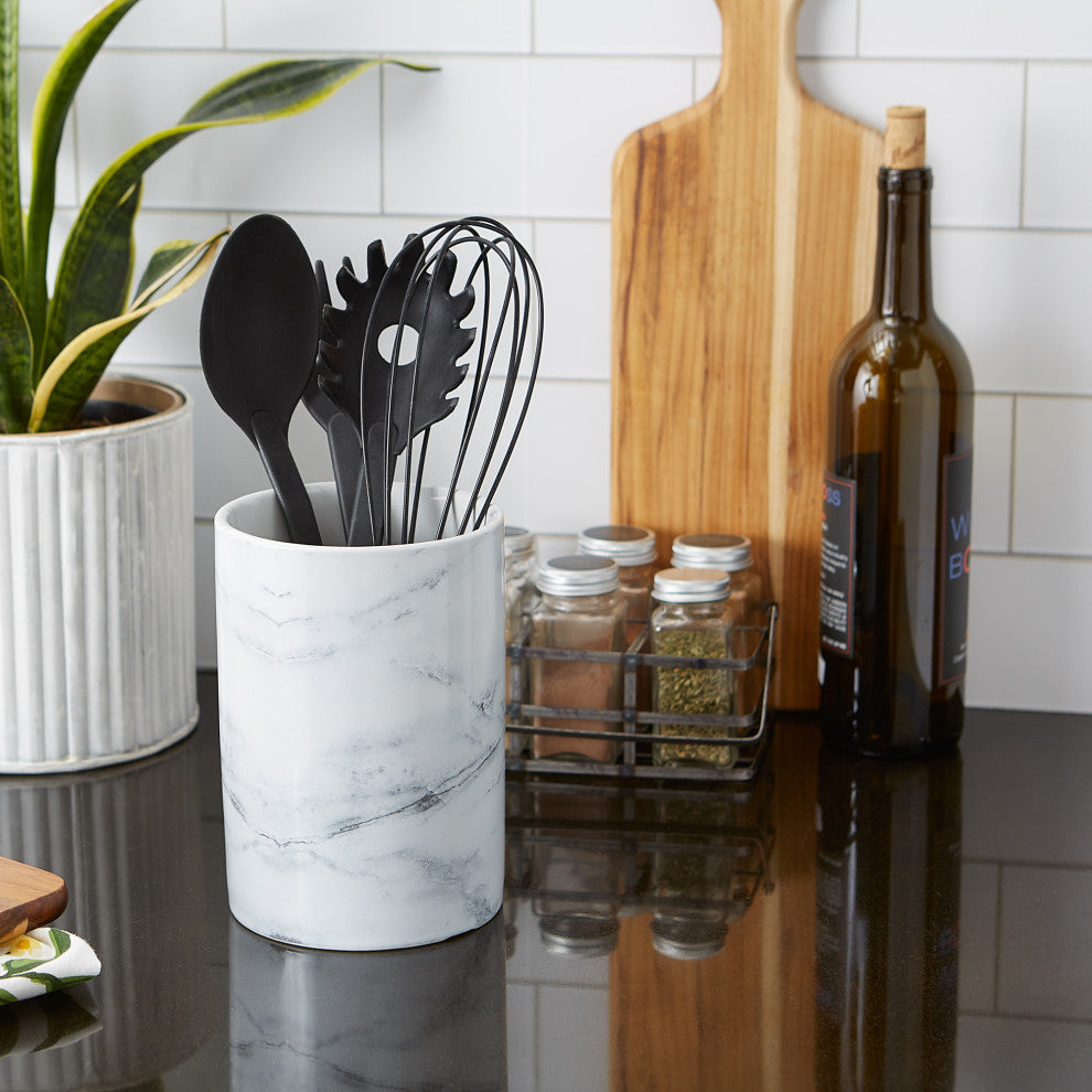 DII White Marble Ceramic Utensil Holder
