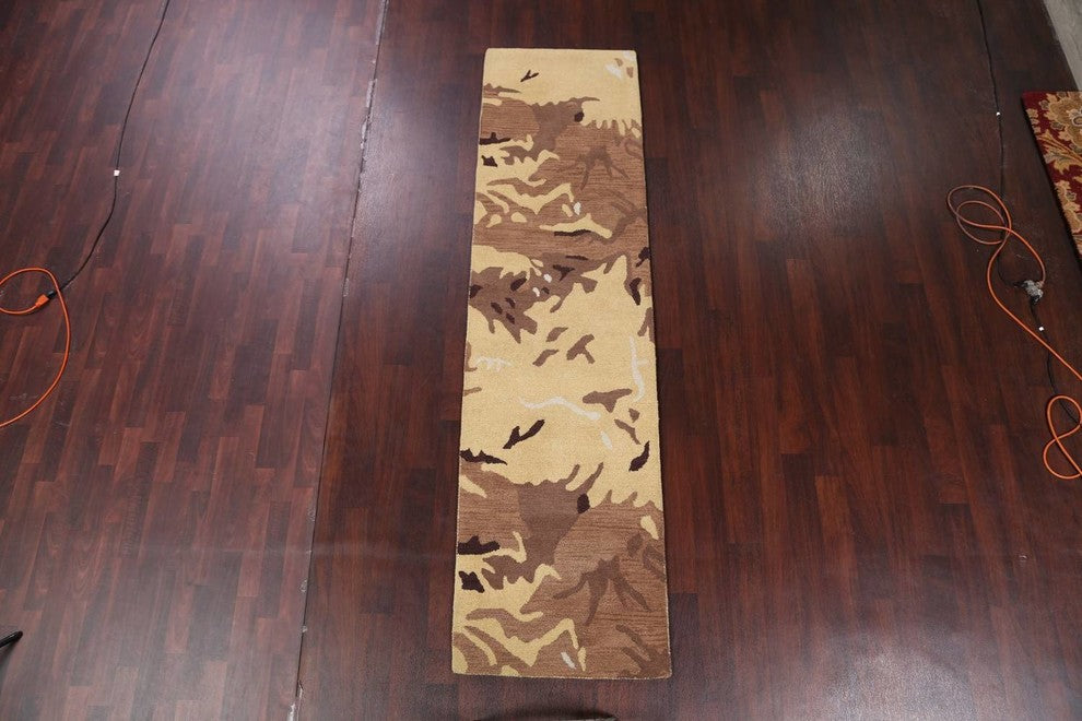Hand-tufted Agra Oushak Oriental Area Rug, Camouflage, Runner 10'