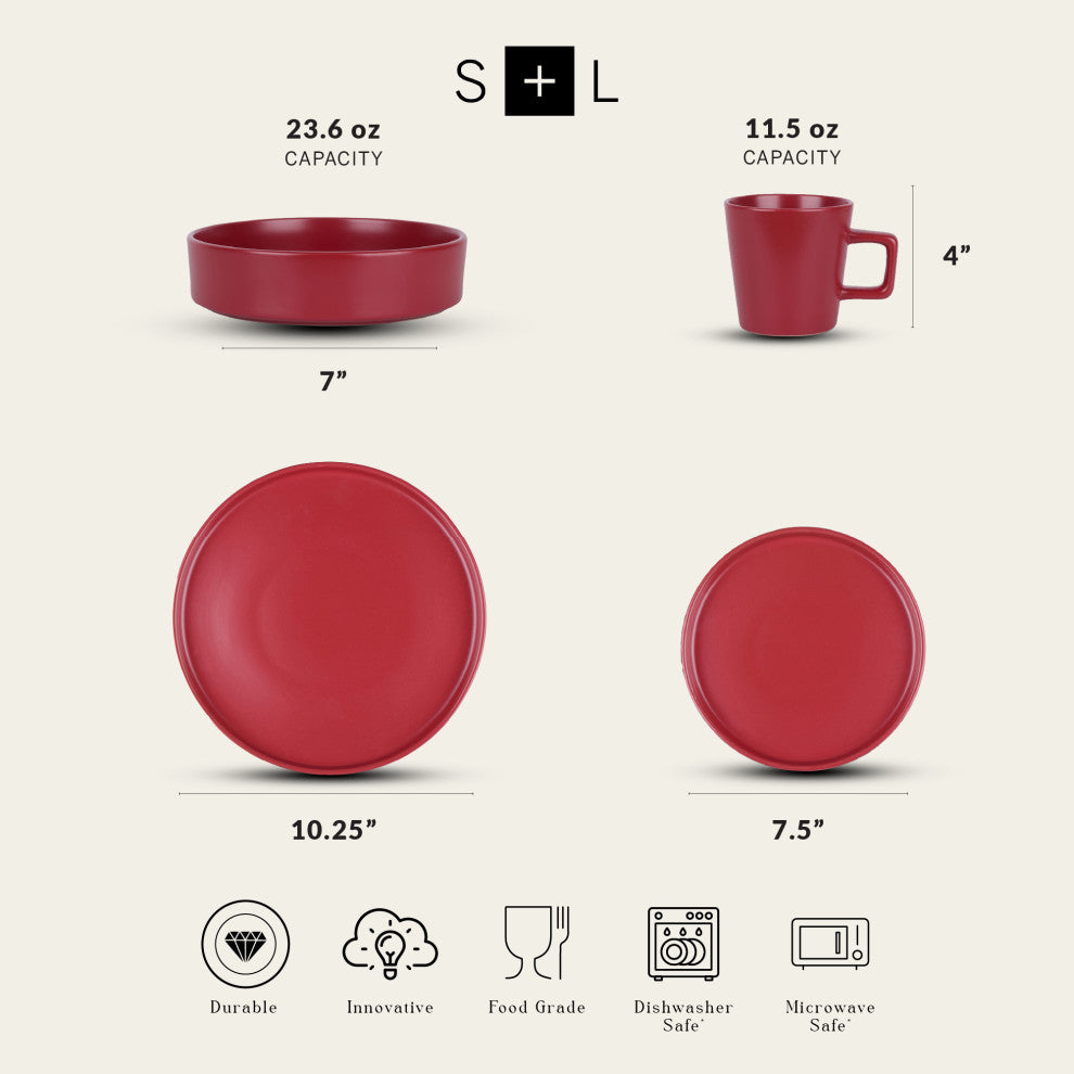 Stone Lain Cleo Stoneware 16 Piece Dinnerware Set, Red