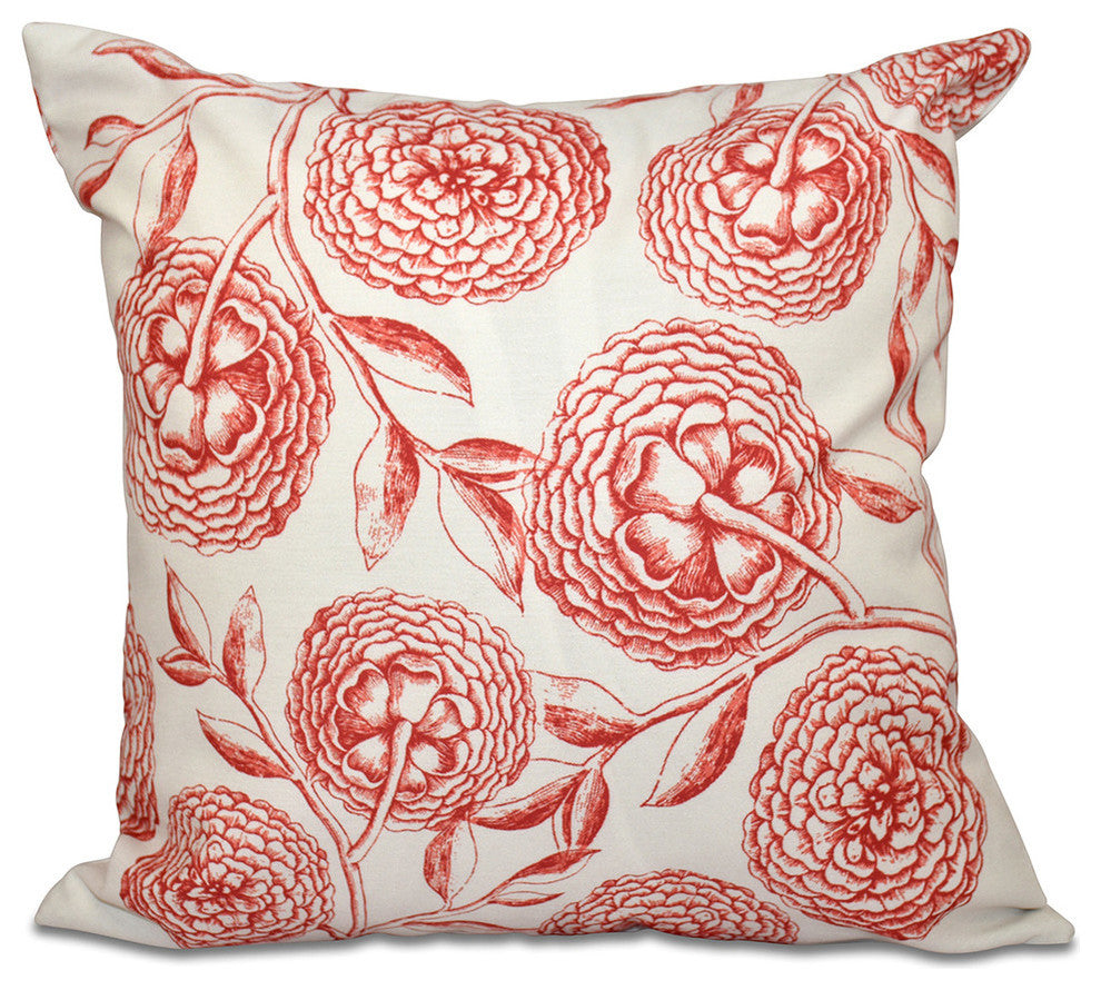 Antique Flowers, Floral Outdoor Pillow, Coral, 20"x20"