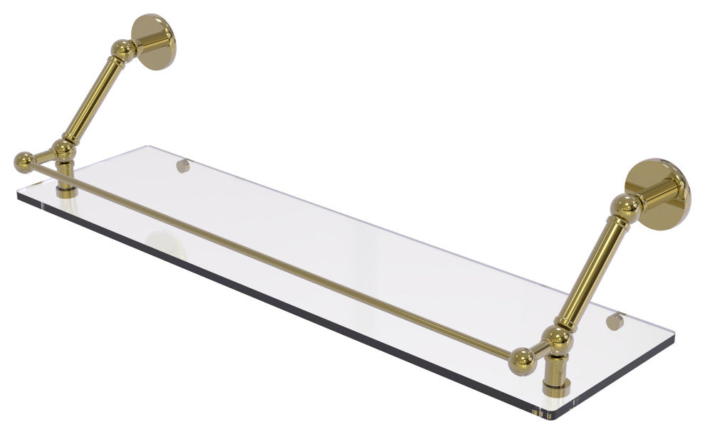 Prestige Skyline 30" Floating Glass Shelf with Gallery Rail, Unlacquered Brass