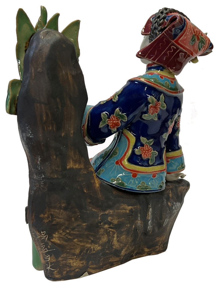 Chinese Oriental Porcelain Qing Style Dressing Banana Tree Lady Figure Hws3072
