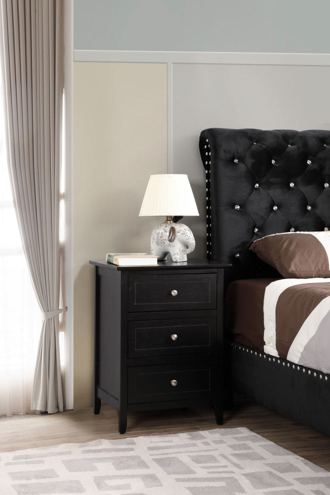 Drake 3-Drawer Nightstand, Black