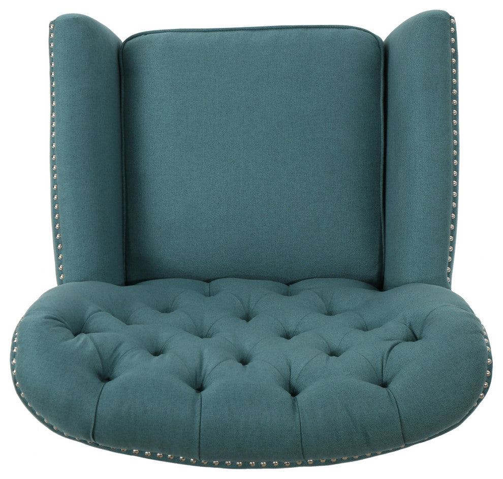 GDF Studio Carlyle Tufted Back Fabric Recliner Armchair, Dark Teal