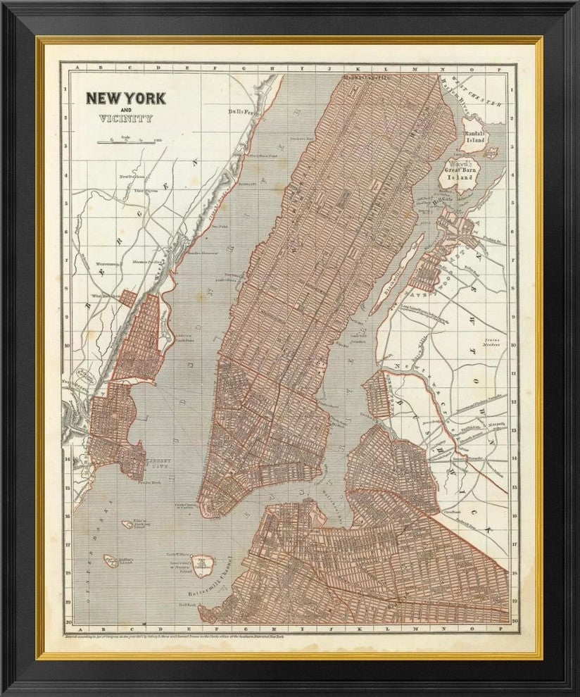 "New York and Vicinity, 1845" Framed Canvas Giclee by Sidney E. Morse, 29x34"