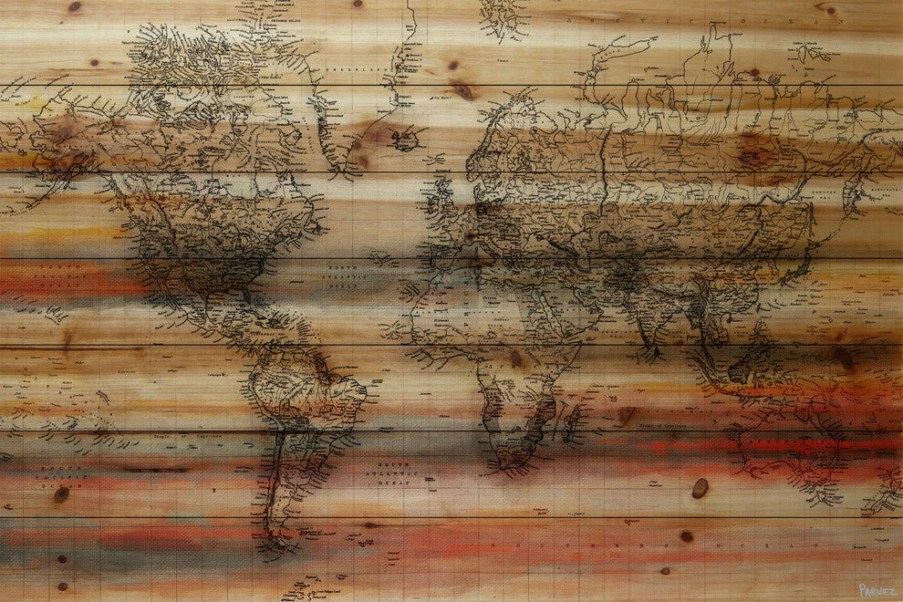 "Maailma" UV Ink Print on Natural Pine Wood, 45"x30"