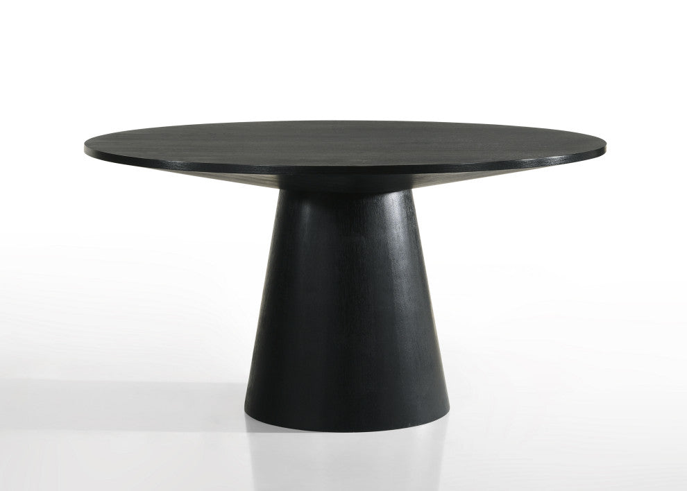 Jasper White 59"W Contemporary Round Dining Table with Pedestal Base, Ebony Black