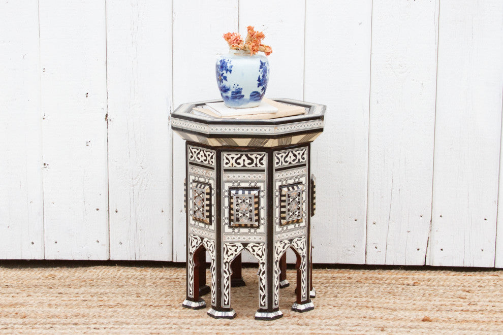 Vintage Black & White Marquetry Side Table