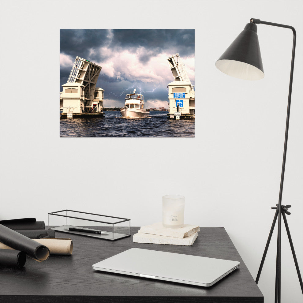 Beach Art Wall: Stormy Drawbridge Boat Landscape Photo Unframed, 16" X 20"